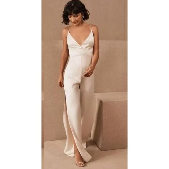 BHLDN Pants - BHLDN Monique Lhuillier Bridesmaids Doutzen Wide Leg Jumpsuit Size 18 Ivory NWT